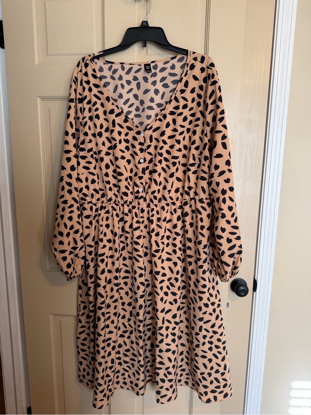 SHEIN Peach Dress with Black Leaf Motif
